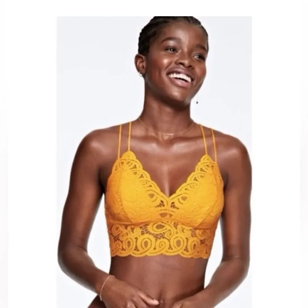 NWOT Victoria Secret PINK Yellow Lace Adjust Straps wireless Bralette L